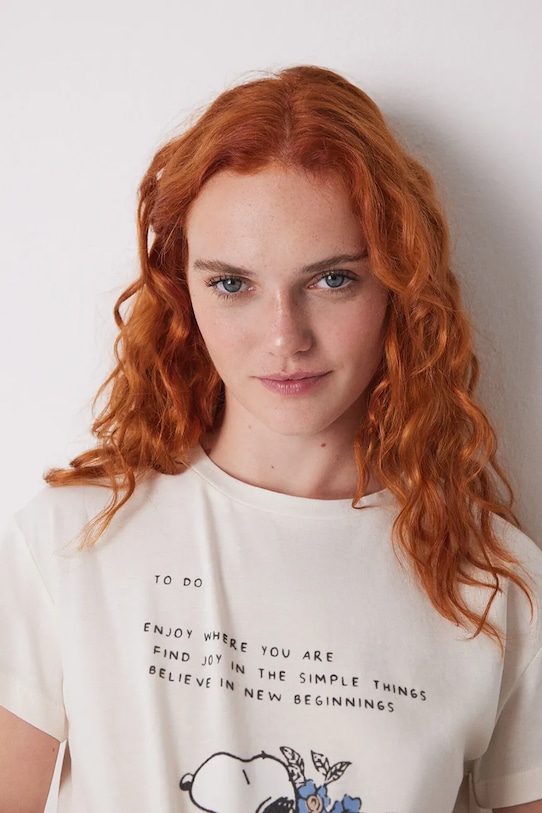 Одежда Хлопковая пижамная футболка women'secret 3279684 бежевый