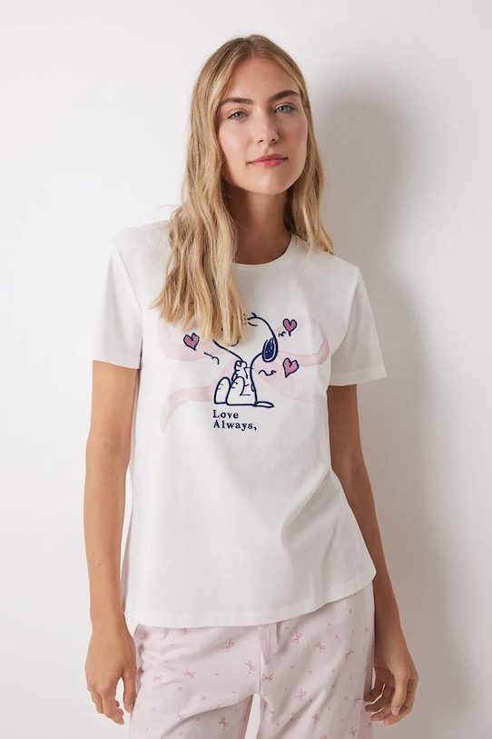 women'secret set de pijama de bumbac SNOOPY 3139853 bej SS25