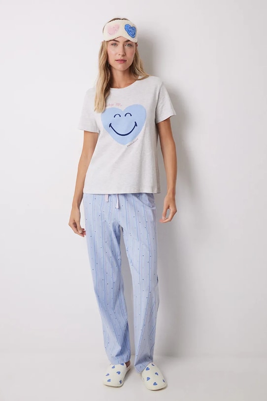 women'secret piżama bawełniana SMILEY nadruk szary 3139849