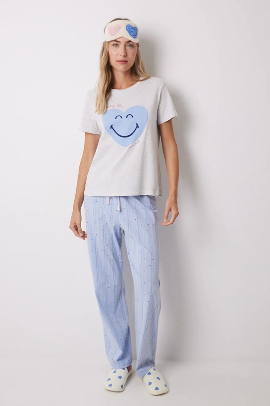 Bavlnené pyžamo women'secret SMILEY potlač sivá 3139849