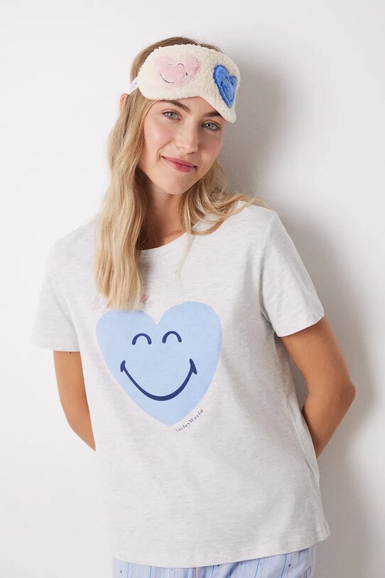women'secret piżama bawełniana SMILEY 3139849 szary SS25