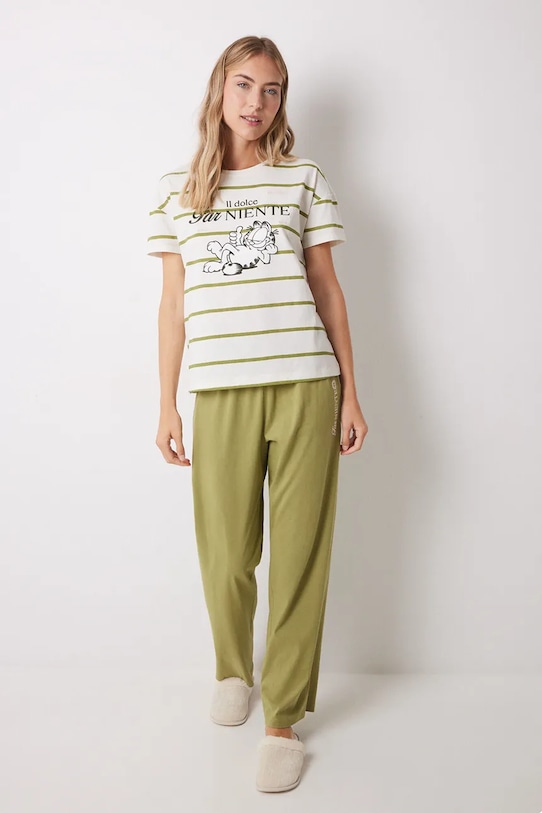 women'secret set de pijama de bumbac GARFIELD cu modele verde 3139846