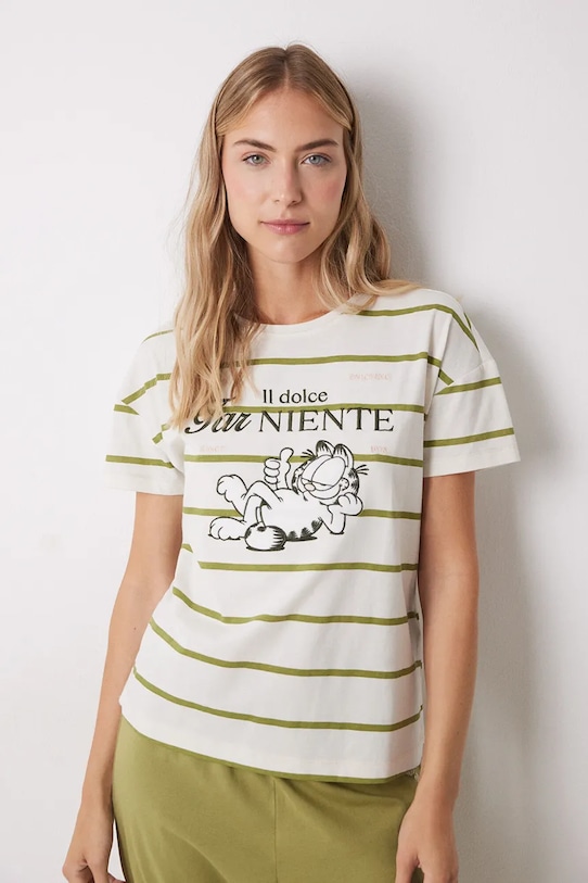 women'secret set de pijama de bumbac GARFIELD 3139846 verde SS25