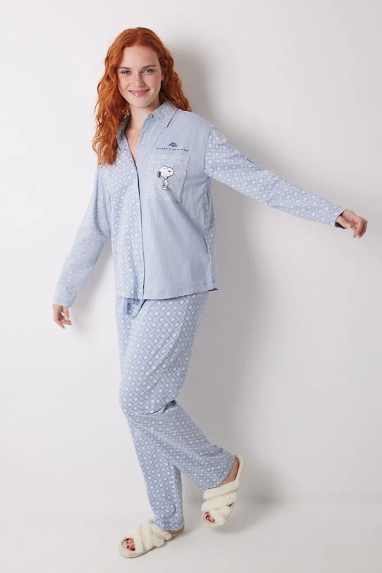 women'secret set de pijama de bumbac set albastru 3599166
