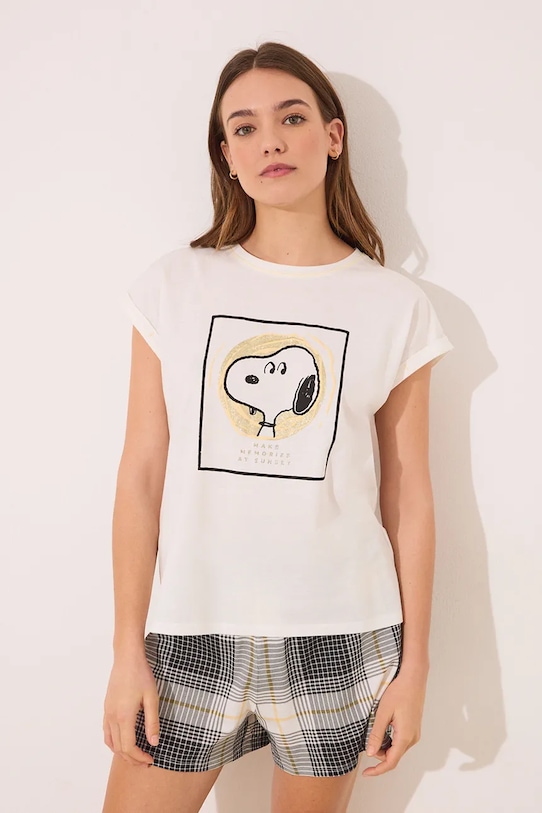 women'secret set de pijama de bumbac cu modele bej 3139874