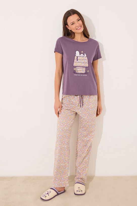 women'secret set de pijama de bumbac cu modele violet 3139860