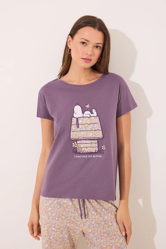 women'secret set de pijama de bumbac 3139860 violet SS25