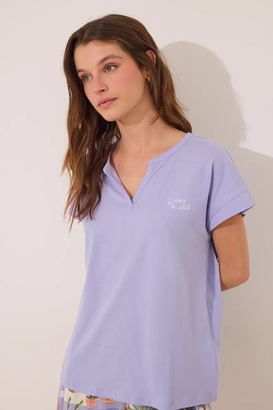 women'secret set de pijama de bumbac 3599170 violet SS25