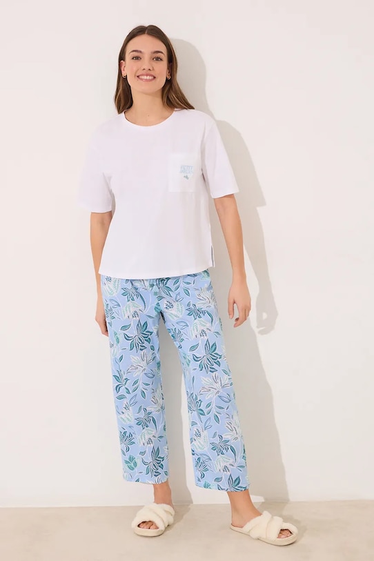 women'secret piżama bawełniana wzorzyste turkusowy 3599174