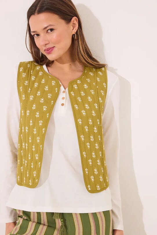 women'secret vestă cu două fețe din bumbac necaptusit verde 3149937
