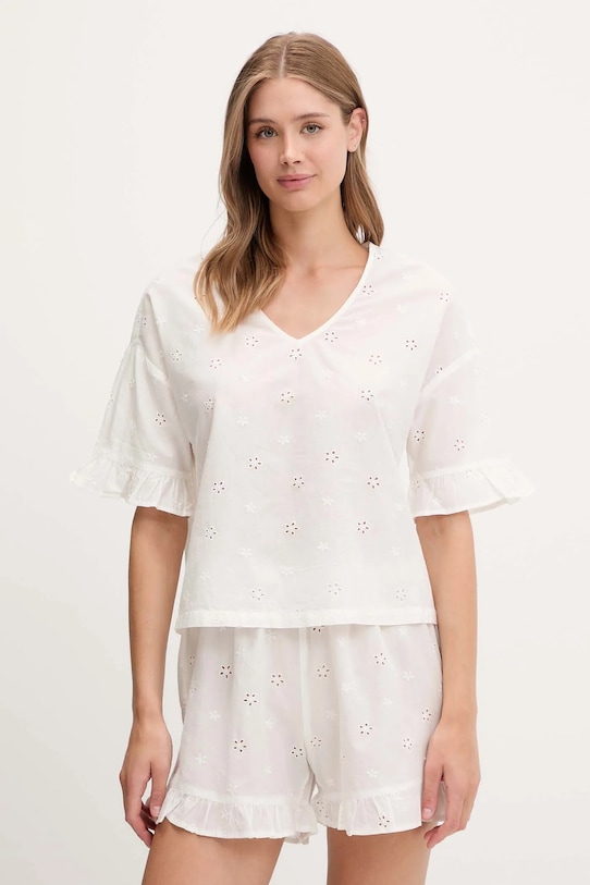 United Colors of Benetton pijamale de bumbac set alb 4SHX3P03X