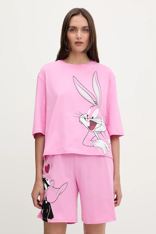 Pamučna pidžama United Colors of Benetton pletivo roza 30963P03W