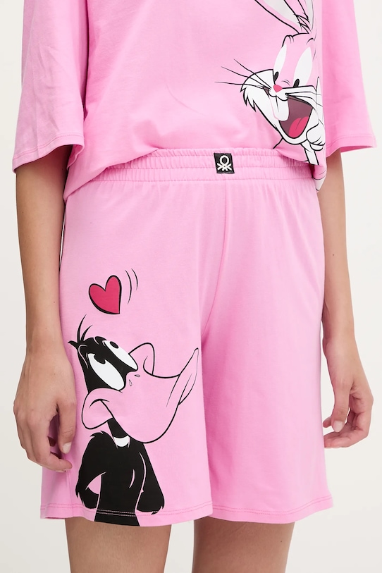 Pamučna pidžama United Colors of Benetton 30963P03W roza SS25