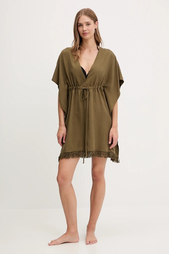 Sisley rochie de plajă cu amestec de in 6YOFW800S verde SS25