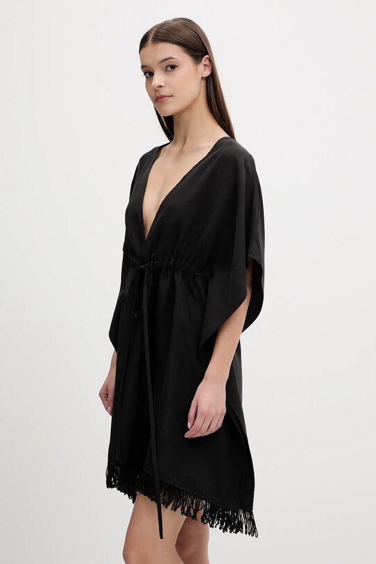 Sisley rochie de plajă cu amestec de in 6YOFW800S negru SS25