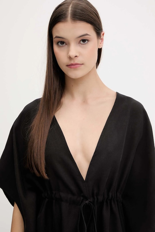 Sisley rochie de plajă cu amestec de in negru 6YOFW800S