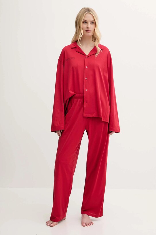 Pangaia pijamale de bumbac set rosu 10002462.