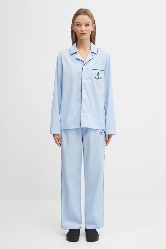 Sporty & Rich spodnie piżamowe bawełniane Vendome Pyjama PA046602231BL90 niebieski