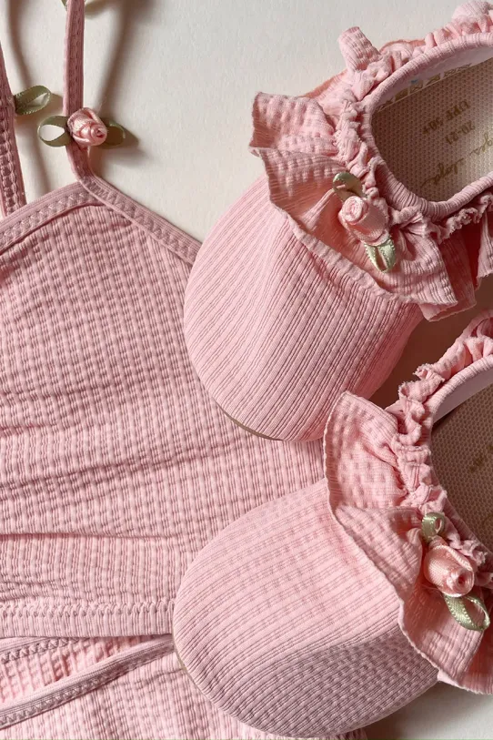 Konges Sløjd costum de baie pentru copii din două piese FLEURI BIKINI roz KS102629