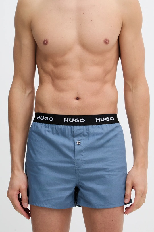 Bombažne boksarice HUGO 3-pack modra 50532565
