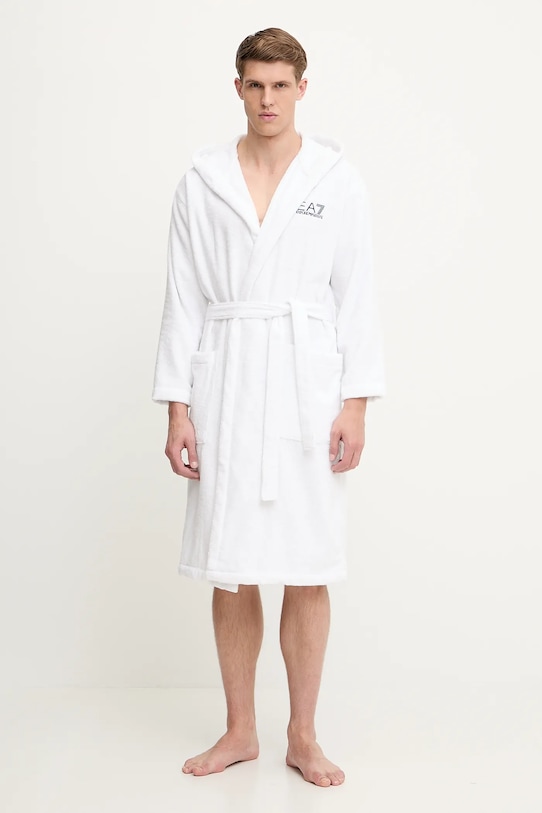 EA7 Emporio Armani szlafrok bawełniany aplikacja biały AF14014.7M000441