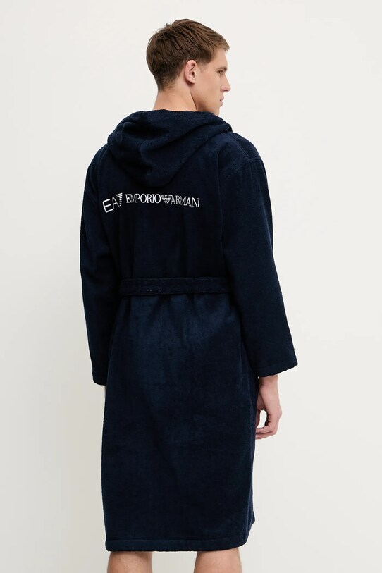 Бавовняний халат EA7 Emporio Armani AF14014.7M000441 темно-синій SS25