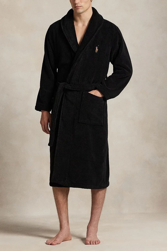 Бавовняний халат Polo Ralph Lauren аплікація чорний 714966109