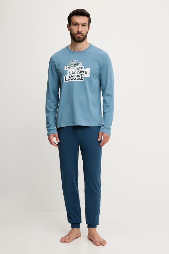 Lacoste komplet piżamowy dzianina niebieski 4H9180
