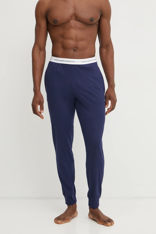 Pamučni donji dio pidžame United Colors of Benetton 30964F00V mornarsko plava AW25