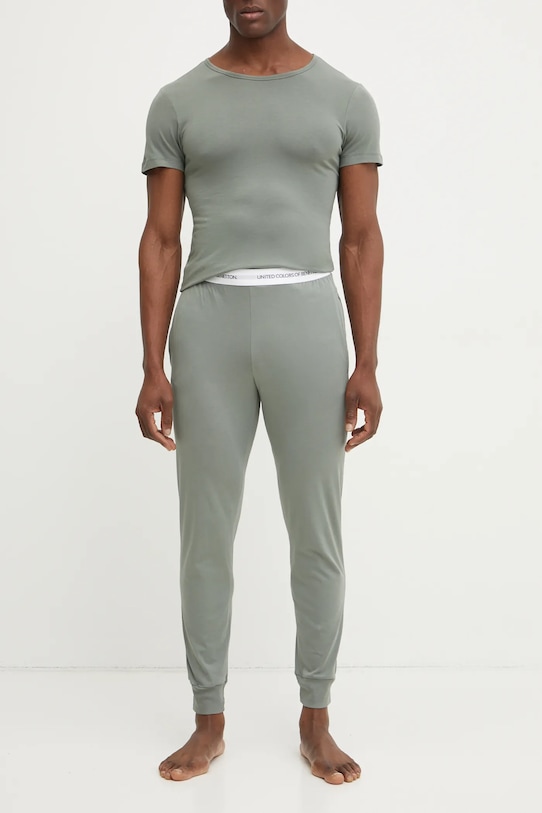 United Colors of Benetton pantaloni pijama bumbac uni verde 30964F00V
