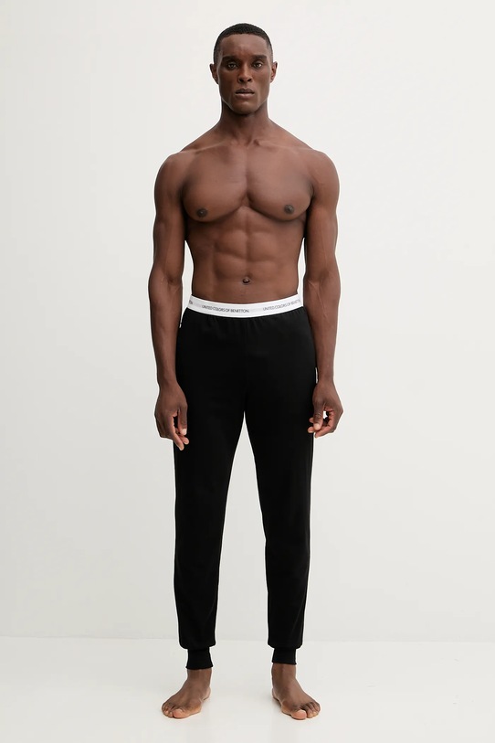 United Colors of Benetton spodnie piżamowe bawełniane 30964F00V czarny AW25