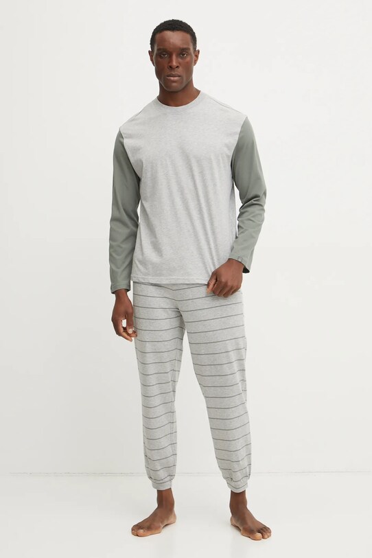 Bavlněné pyžamo United Colors of Benetton hladký šedá 30964P02U