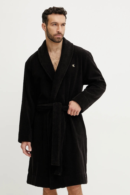 Хлопковый халат Calvin Klein Underwear LV00NM2819 чёрный SS25
