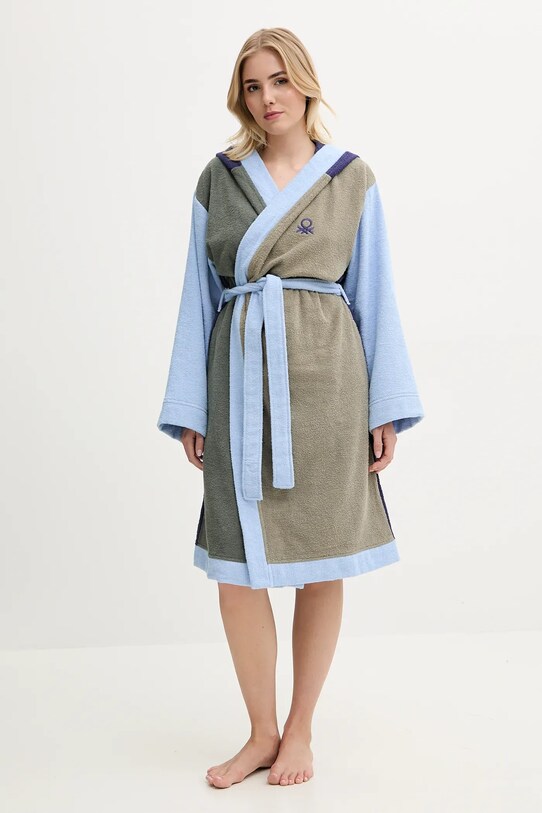 Хлопковый халат United Colors of Benetton 6ORD2801L зелёный SS25