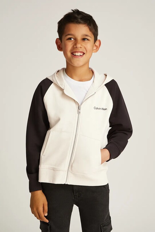 Детская хлопковая кофта Calvin Klein Jeans с капюшоном бежевый IB0IB02378.PPYA