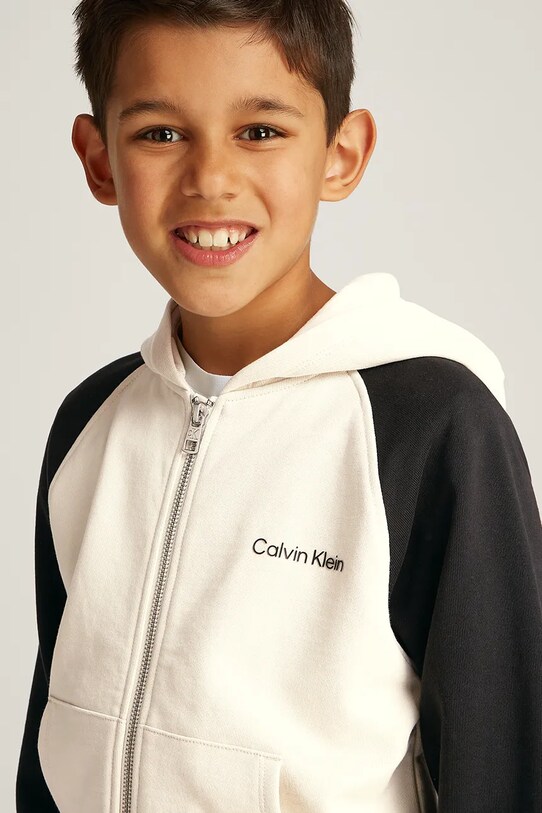 Детская хлопковая кофта Calvin Klein Jeans IB0IB02378.PPYA бежевый