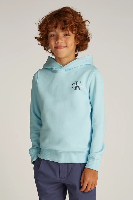 Детская хлопковая кофта Calvin Klein Jeans с капюшоном голубой IU0IU00266.116.PPYA
