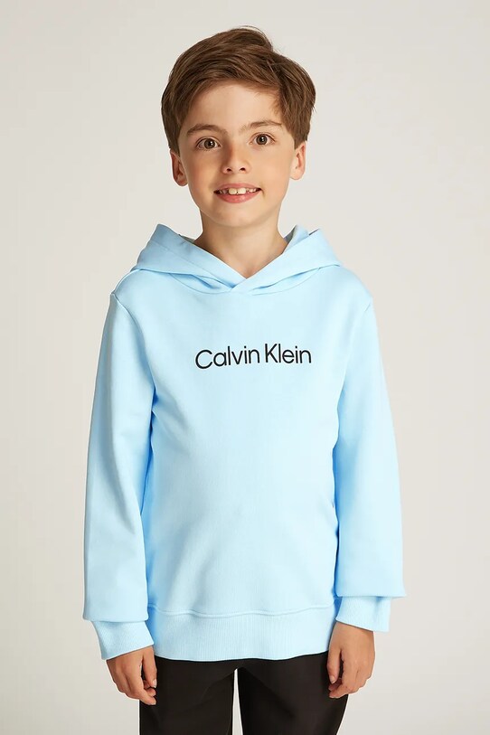 Дитяча бавовняна кофта Calvin Klein Jeans 0 з капюшоном блакитний IU0IU00679.128.176.PPYA