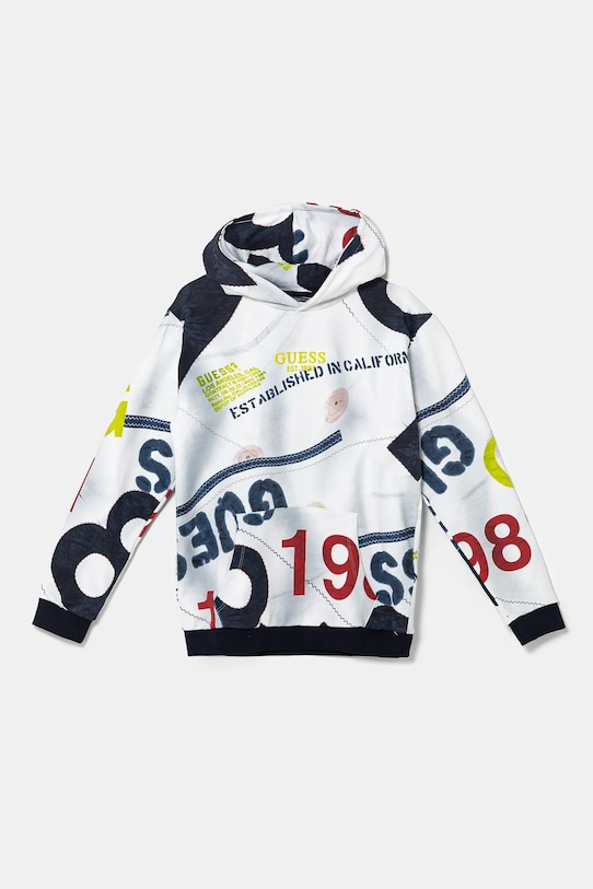 Guess bluza bawełniana dziecięca z kapturem granatowy L5RQ05.KA6R4.PPYA