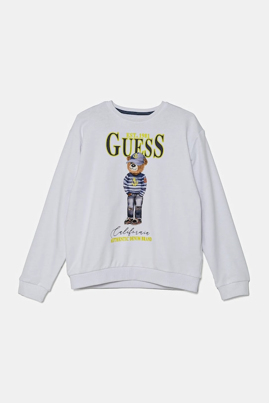Παιδική βαμβακερή μπλούζα Guess χωρίς κουκούλα λευκό L5RQ06.KAD74.PPYA
