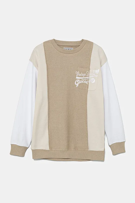 Детски памучен суичър Guess надпис кафяв L5GQ02.KA6R4.PPYA