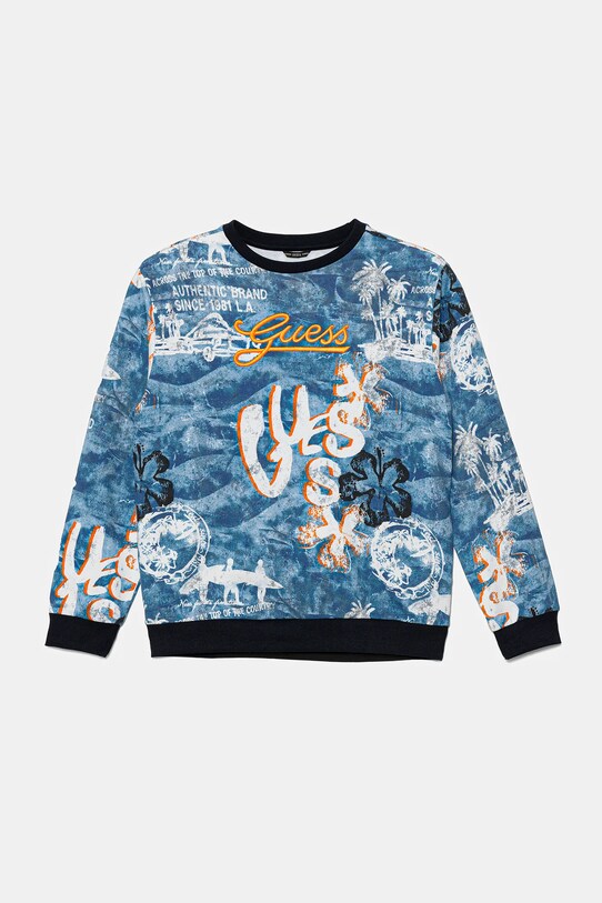 Guess hanorac de bumbac pentru copii imprimeu albastru L5GQ05.KA6R4.PPYA