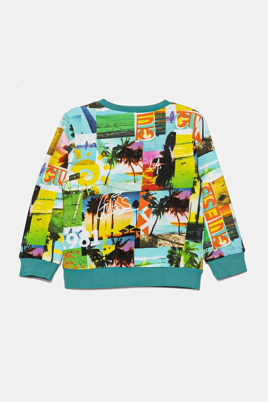 Dětská bavlněná mikina Guess N5GQ05.KA6R4.PPYA tyrkysová SS25