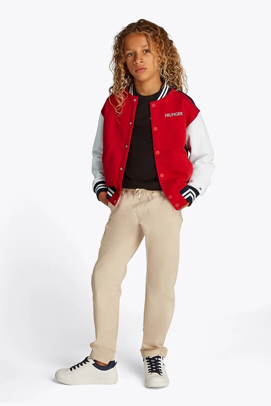 Dětská mikina Tommy Hilfiger bez kapuce červená KB0KB09572.128.176.PPYA