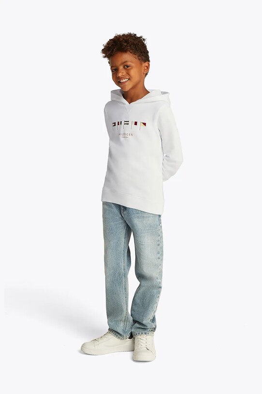 Tommy Hilfiger hanorac de bumbac pentru copii imprimeu alb KB0KB09576.128.176.PPYA