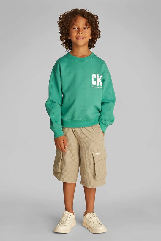 Calvin Klein Jeans hanorac de bumbac pentru copii verde IB0IB02462.128.176.PPYA