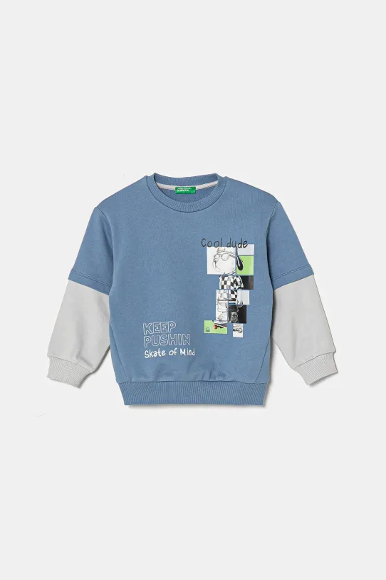 Detská bavlnená mikina United Colors of Benetton potlač modrá 3UNIG10I5.P.Seasonal