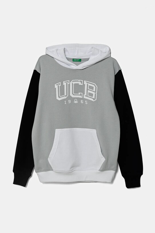 Дитяча бавовняна кофта United Colors of Benetton з капюшоном сірий 3UNIC204R.G.Seasonal