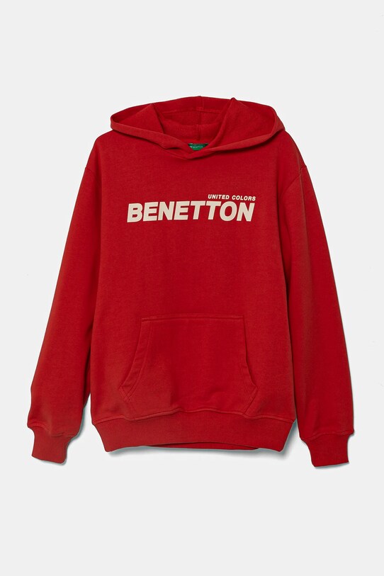 Дитяча бавовняна кофта United Colors of Benetton з капюшоном червоний 3UNIC204R.G.Seasonal