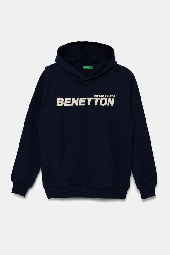 Дитяча бавовняна кофта United Colors of Benetton з капюшоном темно-синій 3UNIC204R.G.Seasonal